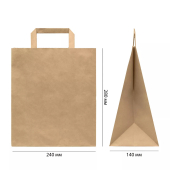 Пакет крафт с плоской ручкой 240х140x280 (1кор*300шт)