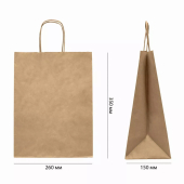 Пакет крафт с крученой ручкой 260х150х350 (1кор*200шт)
